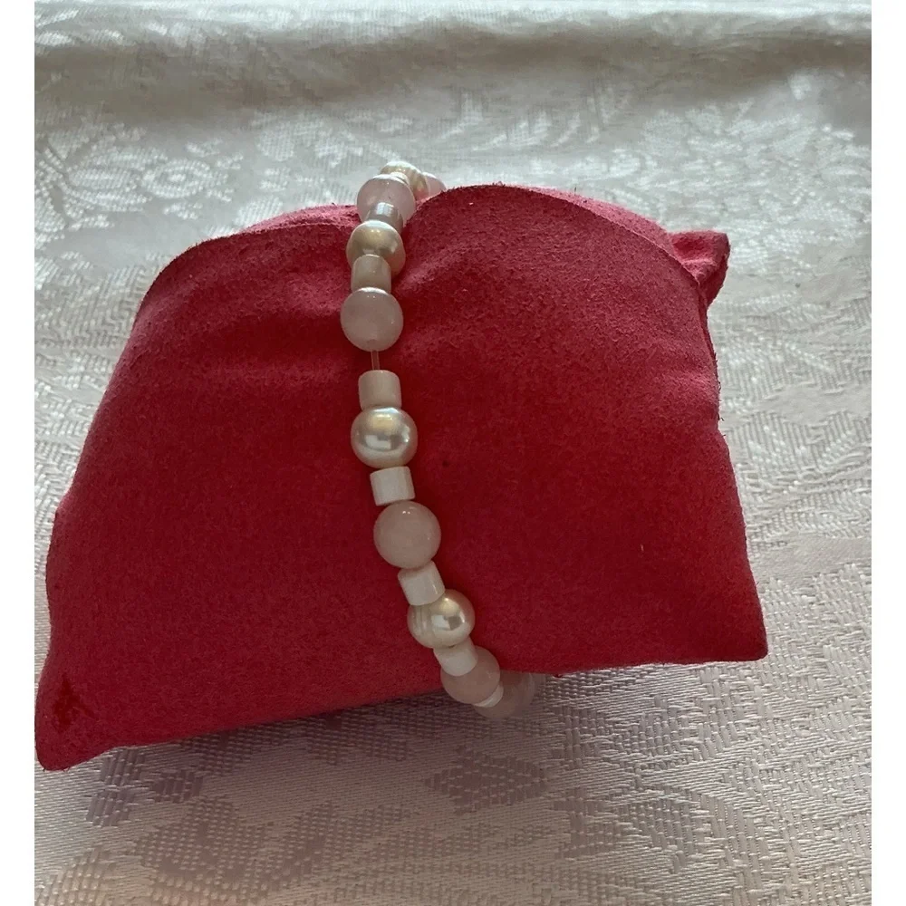 Rose Quartz Pearl Bracelet and Earring Set